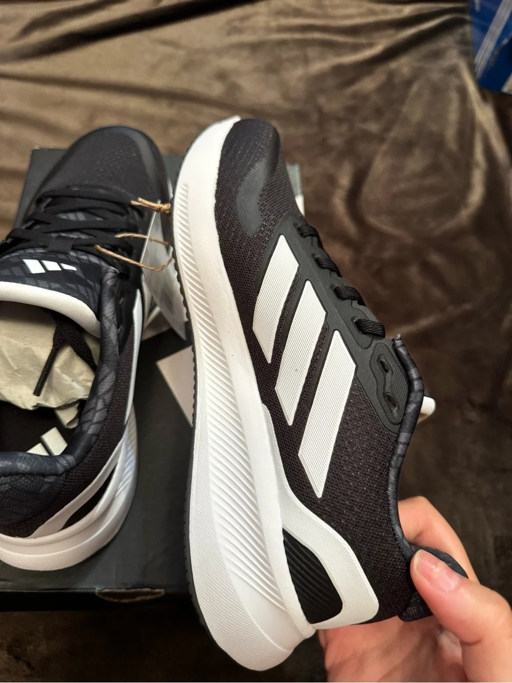 adidas Black and White Kids Running Shoe with Signature Three Stripes
